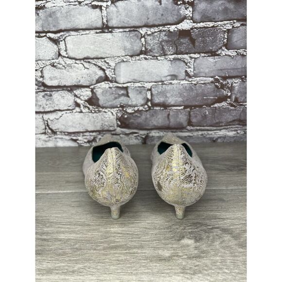 Irregular Choice Silver Suede Gold Shimmer Bridal Print Pointed Heels Women 39EU - Picture 3 of 16